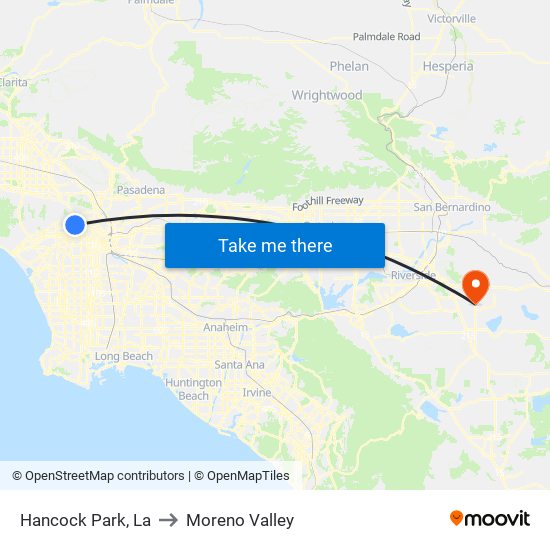 Hancock Park, La to Moreno Valley map