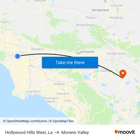 Hollywood Hills West, La to Moreno Valley map