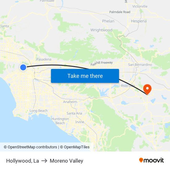 Hollywood, La to Moreno Valley map