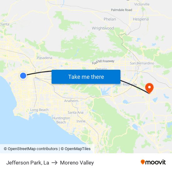 Jefferson Park, La to Moreno Valley map