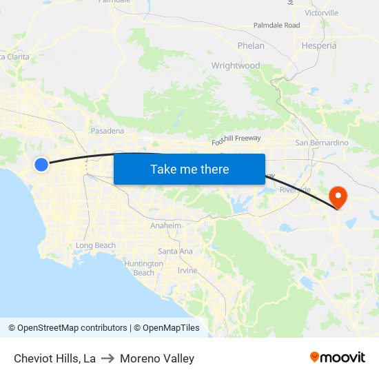Cheviot Hills, La to Moreno Valley map