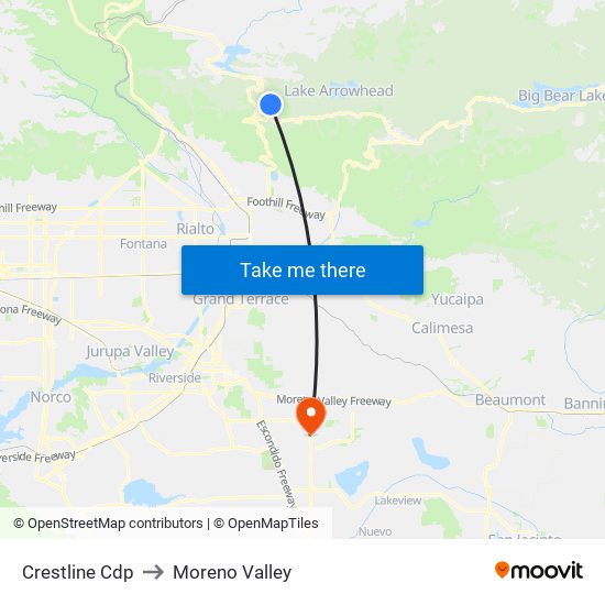 Crestline Cdp to Moreno Valley map