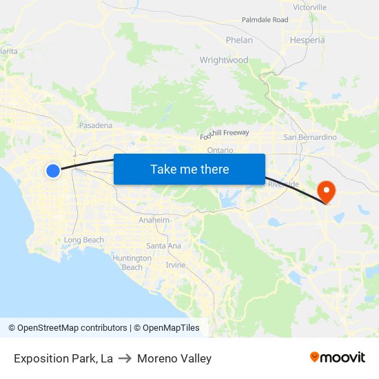 Exposition Park, La to Moreno Valley map