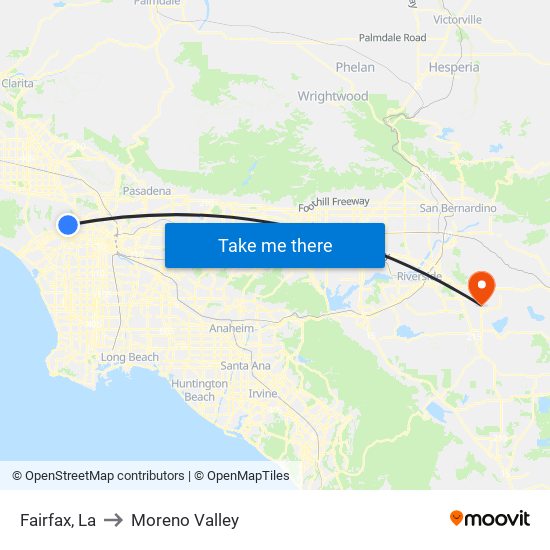 Fairfax, La to Moreno Valley map