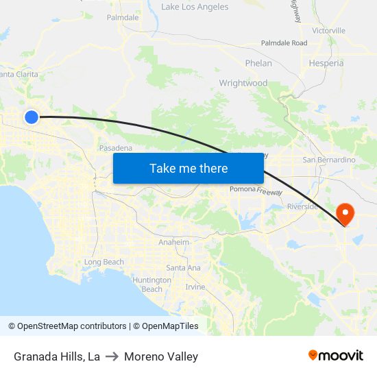 Granada Hills, La to Moreno Valley map