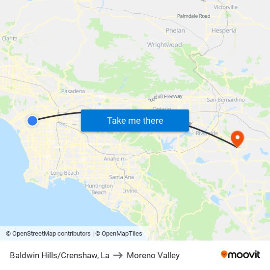Baldwin Hills/Crenshaw, La to Moreno Valley map
