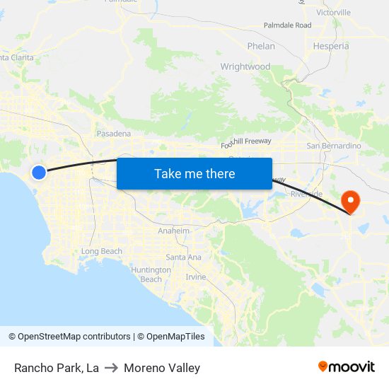 Rancho Park, La to Moreno Valley map