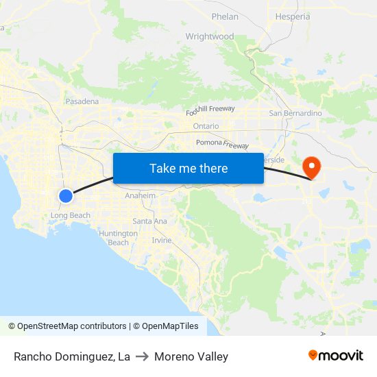 Rancho Dominguez, La to Moreno Valley map