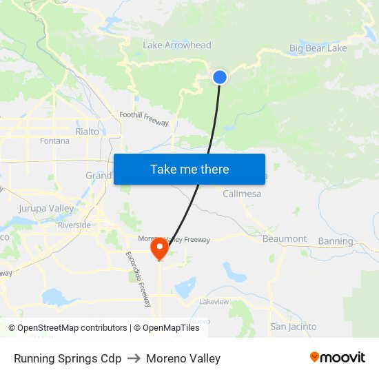 Running Springs Cdp to Moreno Valley map