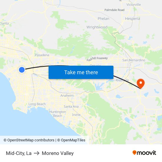 Mid-City, La to Moreno Valley map
