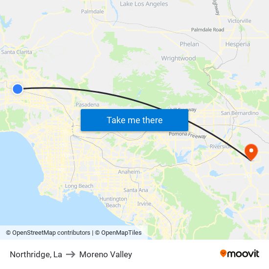 Northridge, La to Moreno Valley map