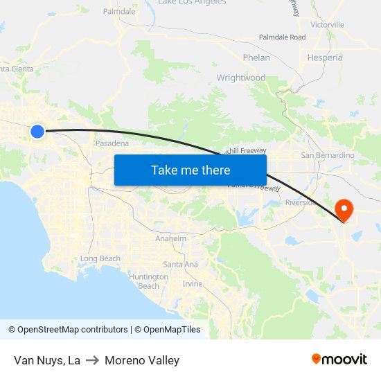 Van Nuys, La to Moreno Valley map