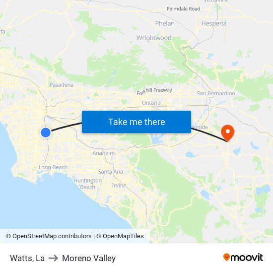 Watts, La to Moreno Valley map