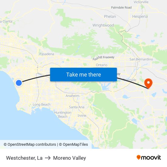 Westchester, La to Moreno Valley map
