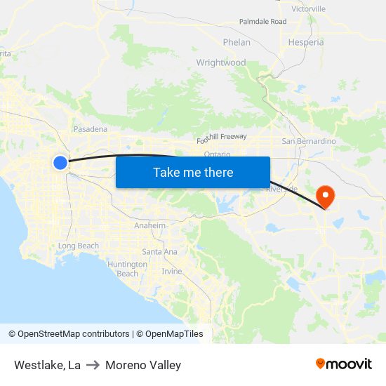 Westlake, La to Moreno Valley map