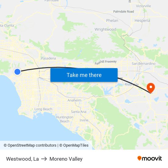 Westwood, La to Moreno Valley map