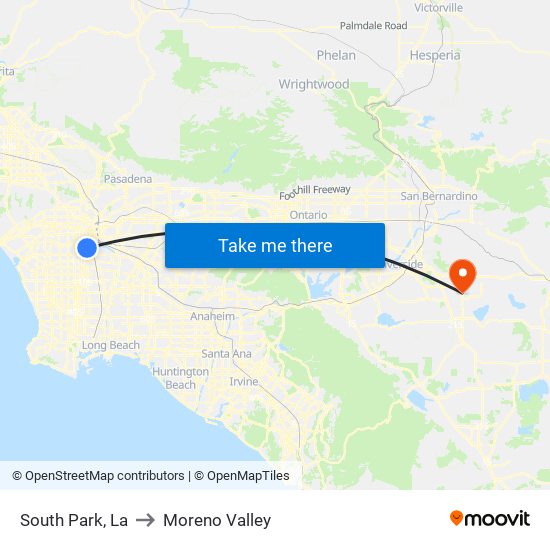 South Park, La to Moreno Valley map