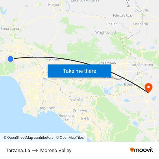 Tarzana, La to Moreno Valley map