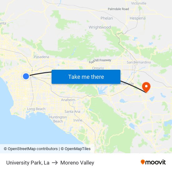 University Park, La to Moreno Valley map