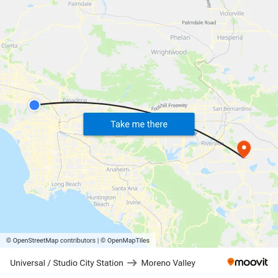 Universal / Studio City Station to Moreno Valley map