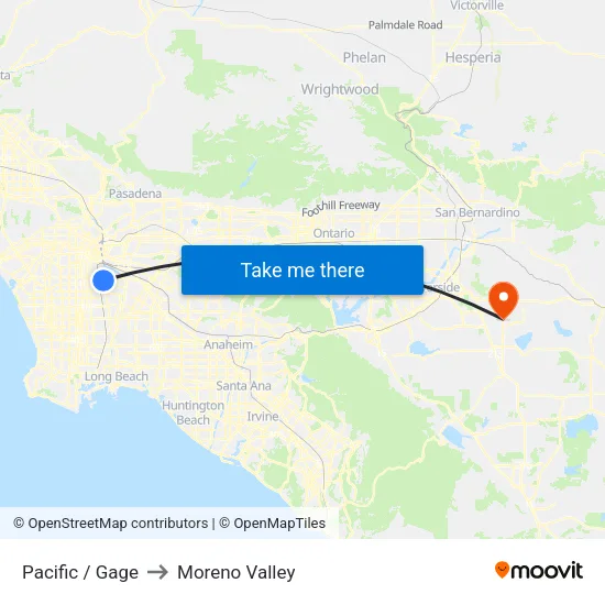 Pacific / Gage to Moreno Valley map