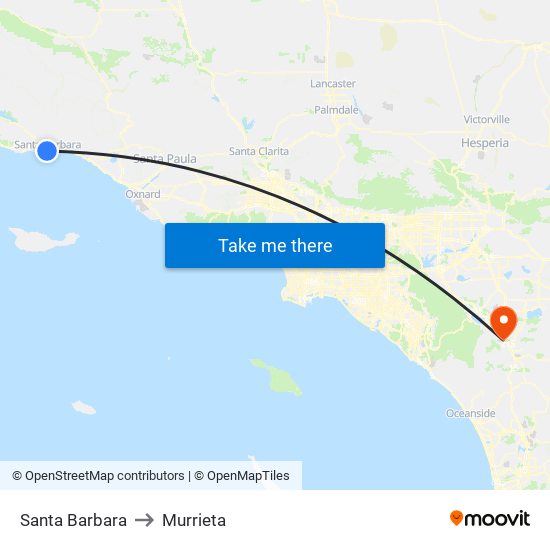 Santa Barbara to Murrieta map