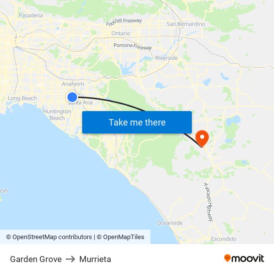 Garden Grove to Murrieta map
