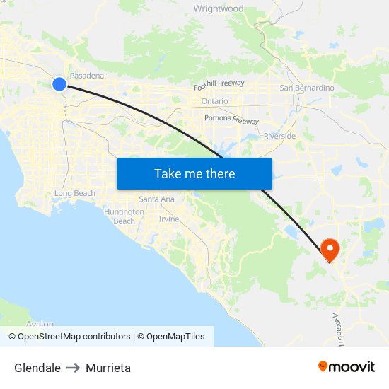 Glendale to Murrieta map