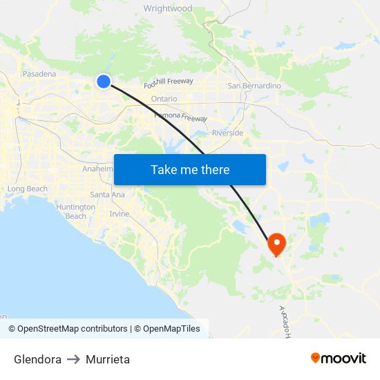 Glendora to Murrieta map