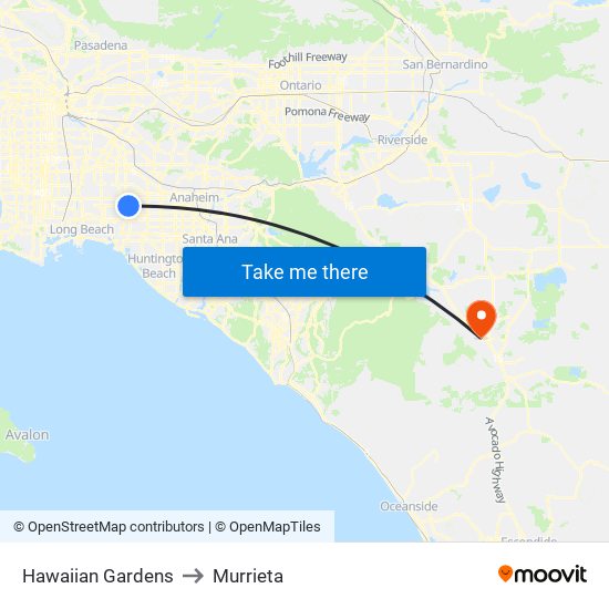 Hawaiian Gardens to Murrieta map