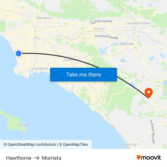 Hawthorne to Murrieta map
