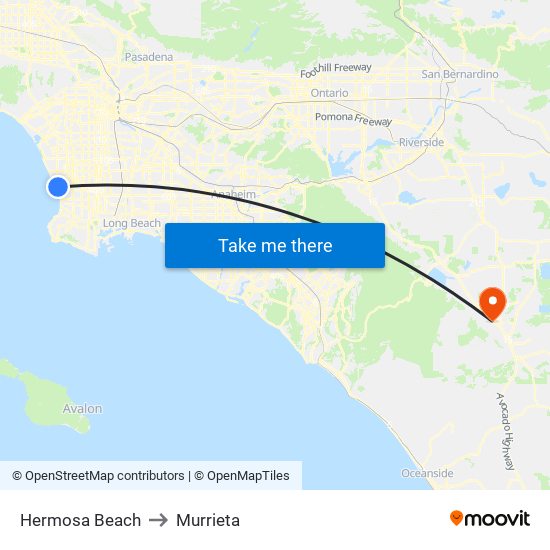 Hermosa Beach to Murrieta map