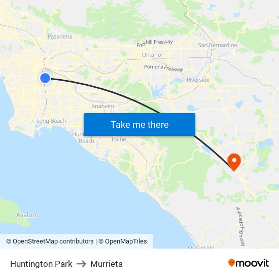 Huntington Park to Murrieta map