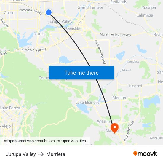 Jurupa Valley to Murrieta map