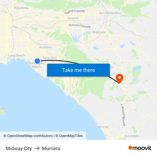 Midway City to Murrieta map