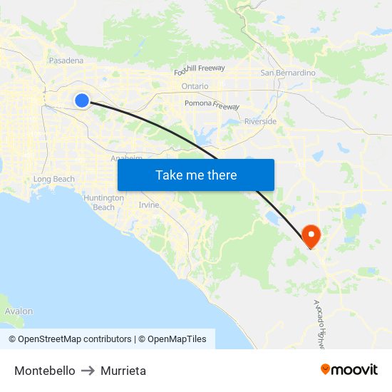 Montebello to Murrieta map