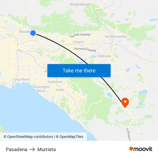 Pasadena to Murrieta map