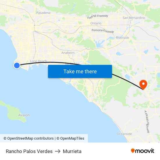 Rancho Palos Verdes to Murrieta map
