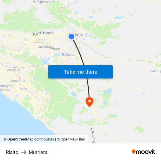 Rialto to Murrieta map