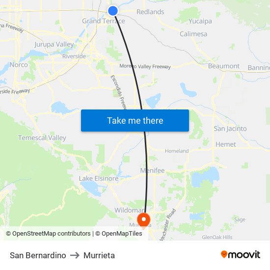 San Bernardino to Murrieta map