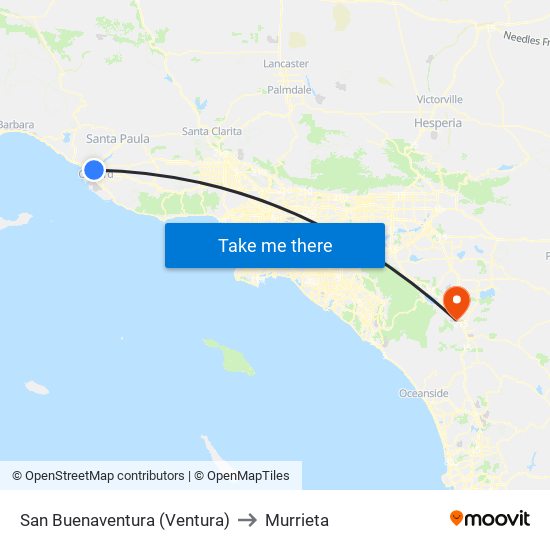 San Buenaventura (Ventura) to Murrieta map