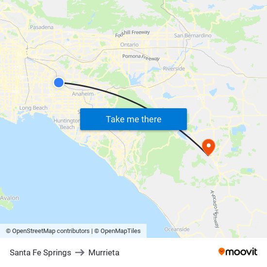 Santa Fe Springs to Murrieta map