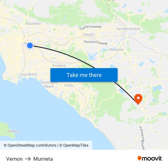 Vernon to Murrieta map