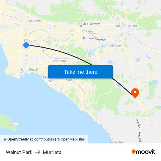 Walnut Park to Murrieta map