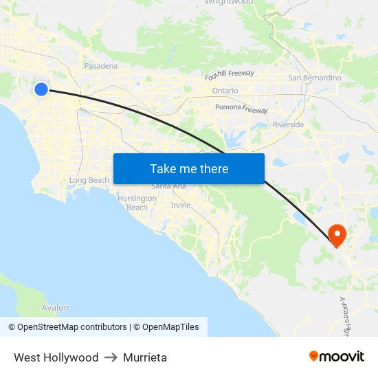 West Hollywood to Murrieta map