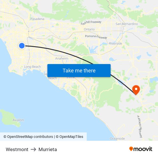 Westmont to Murrieta map