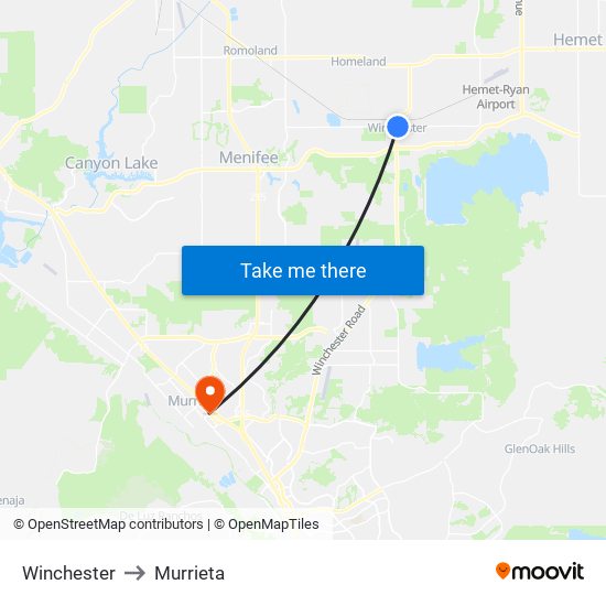 Winchester to Murrieta map