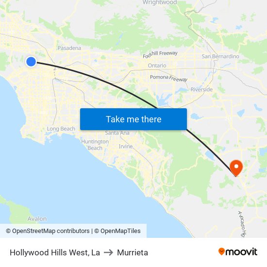 Hollywood Hills West, La to Murrieta map