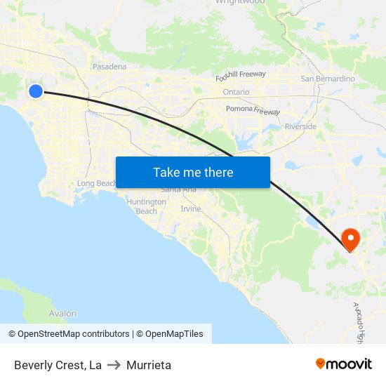 Beverly Crest, La to Murrieta map