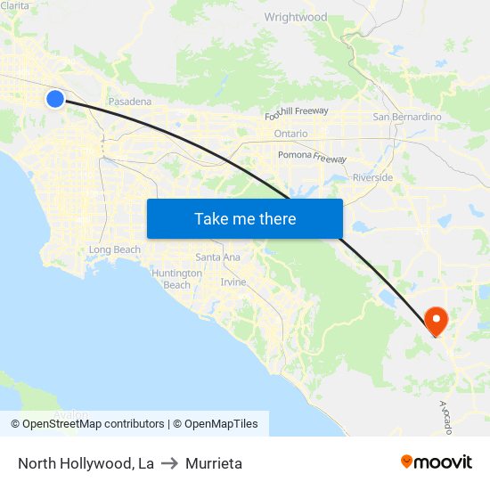 North Hollywood, La to Murrieta map